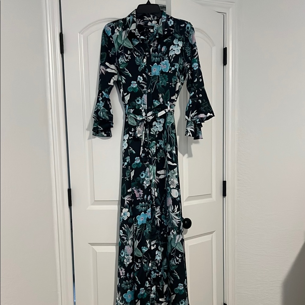 Banana Republic Floral Button Down Maxi Dress - Green and Black
